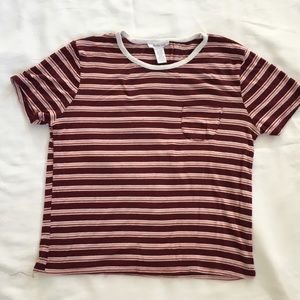 Striped maroon and pink tee